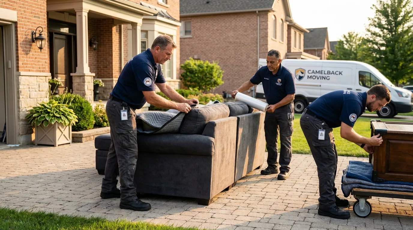 Large estate moving crew wrapping furniture in Rockdale, TX